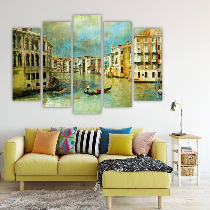 Gondolier in Venice artistic style – five-piece modular wall art