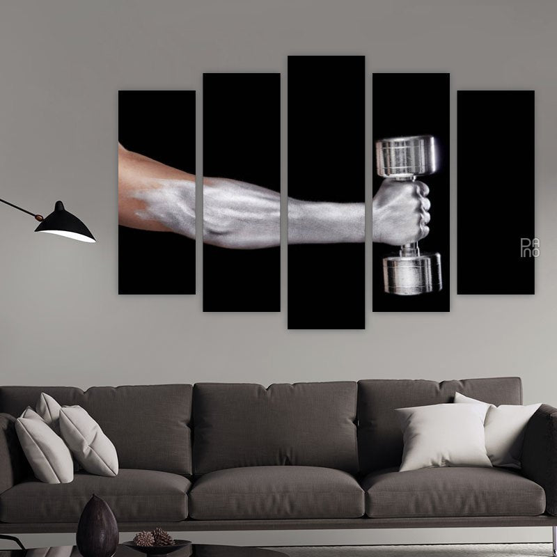 Muscular silver arm – five-piece modular wall art
