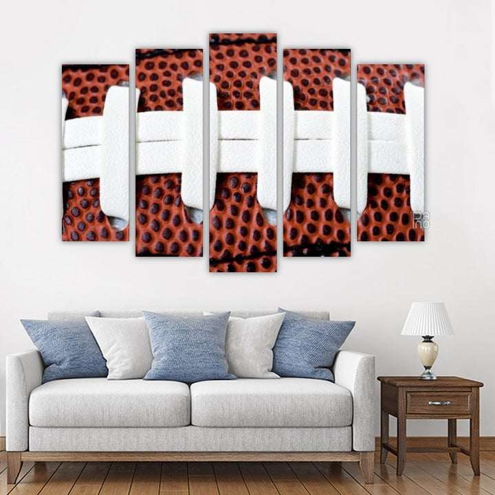 Close-up of an American Rugby Ball – five-piece modular wall art