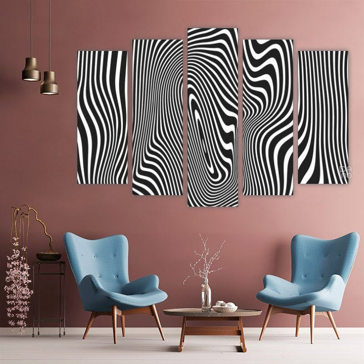 Abstract wavy lines – five-piece modular wall art