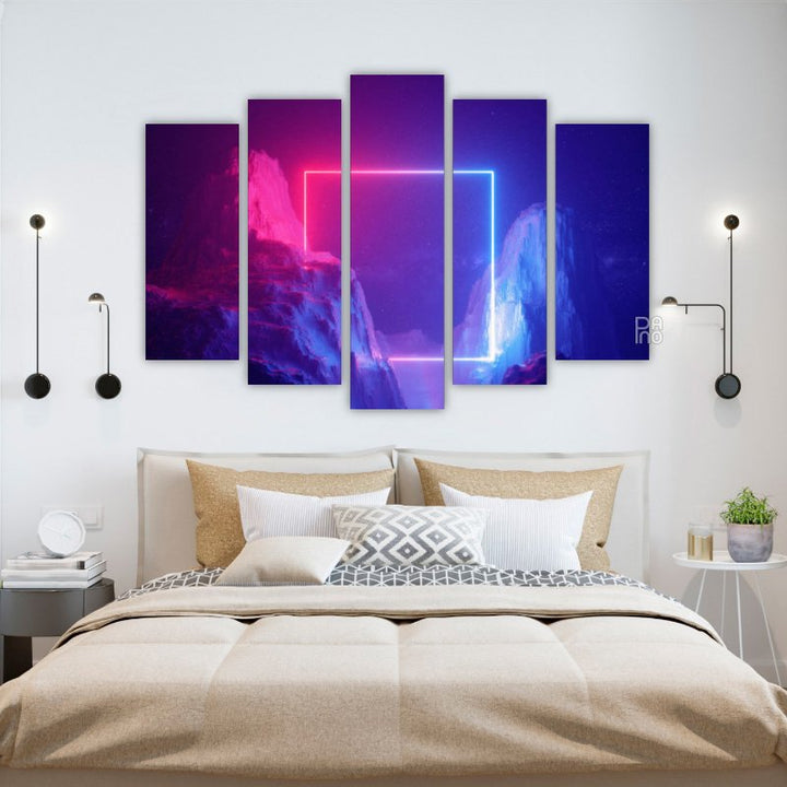 Neon frame painting – five-piece modular wall art