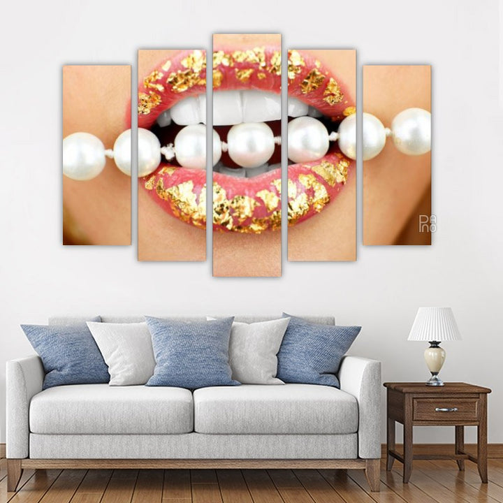 Pearls on lips – five-piece modular wall art