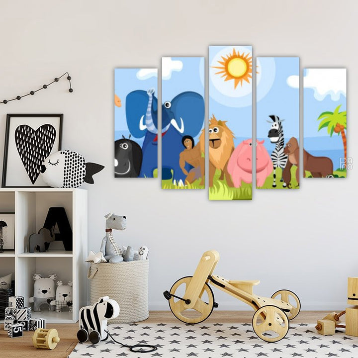 Funny African animals – five-piece modular wall art