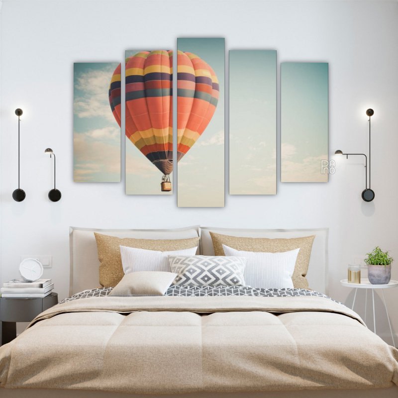Vintage Hot Air Balloon – five-piece modular wall art