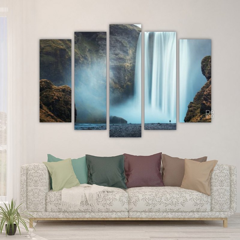 Waterfall at Skogafoss – five-piece modular wall art