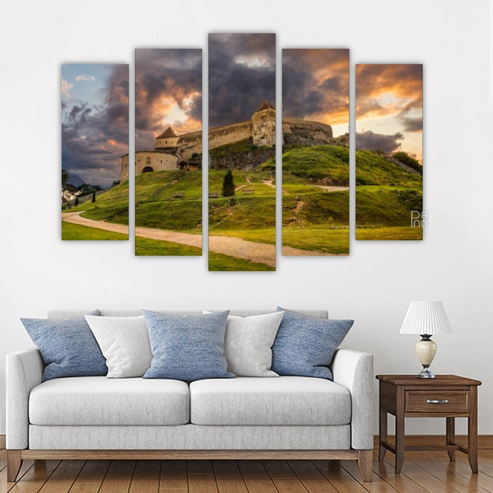 Rasnov Fortress at Sunset – five-piece modular wall art
