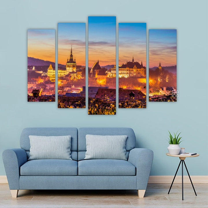 Sighisoara at Night – five-piece modular wall art