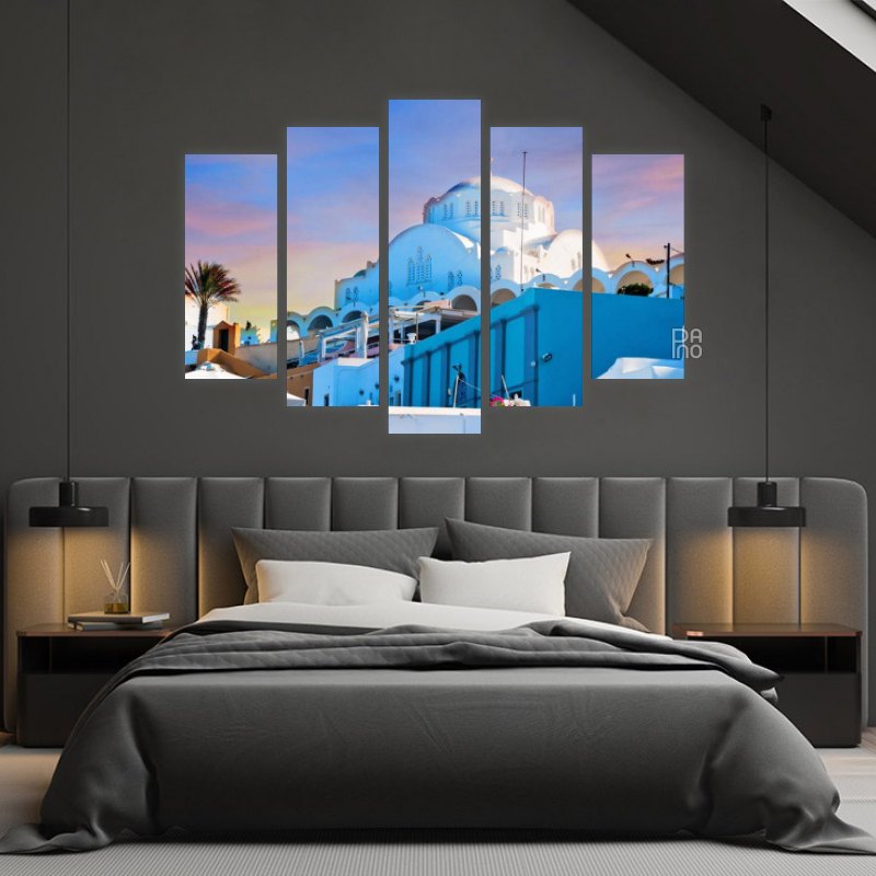 Late Afternoon in Santorini – five-piece modular wall art