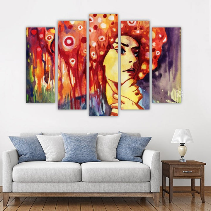 Watercolor portrait – five-piece modular wall art