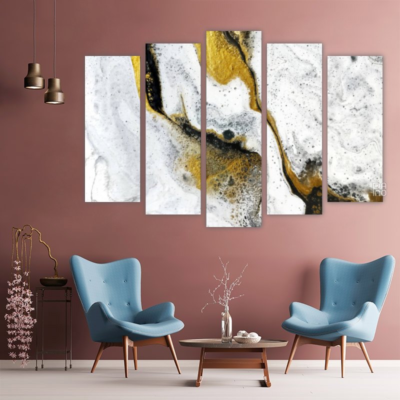 White marble texture – five-piece modular wall art