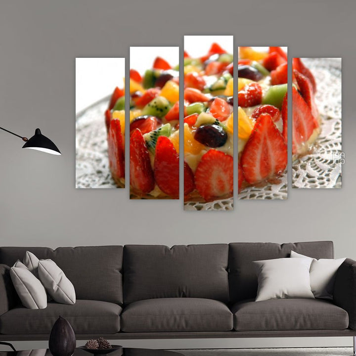 Fruit cake with strawberries – five-piece modular wall art