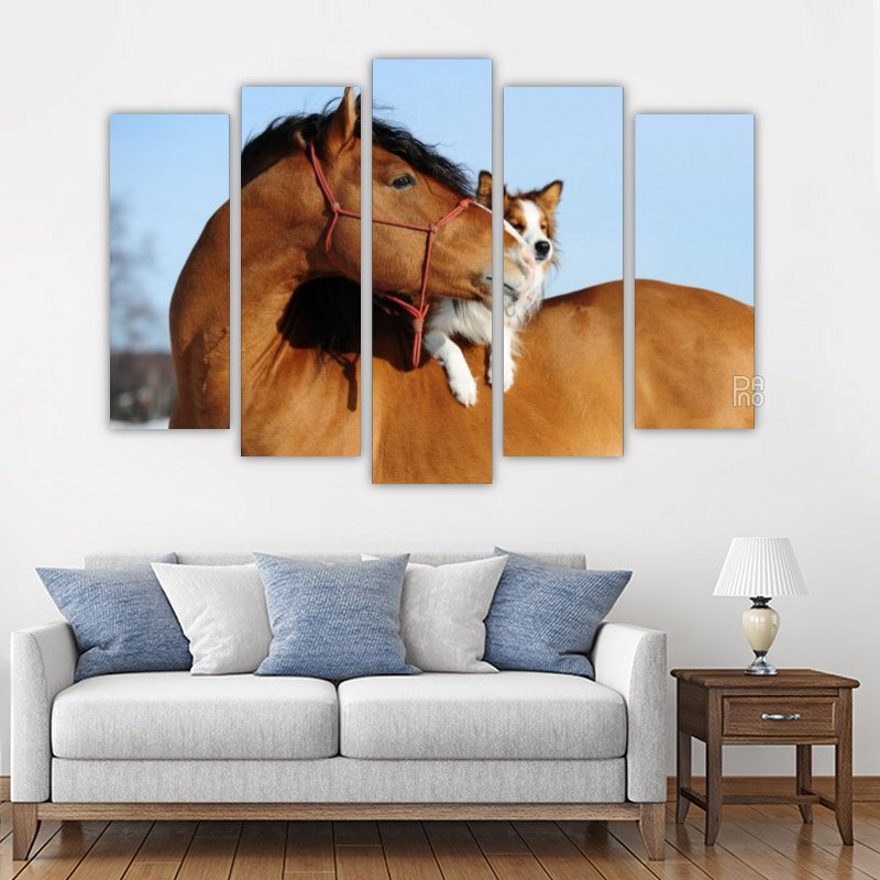 Horse and dog – five-piece modular wall art
