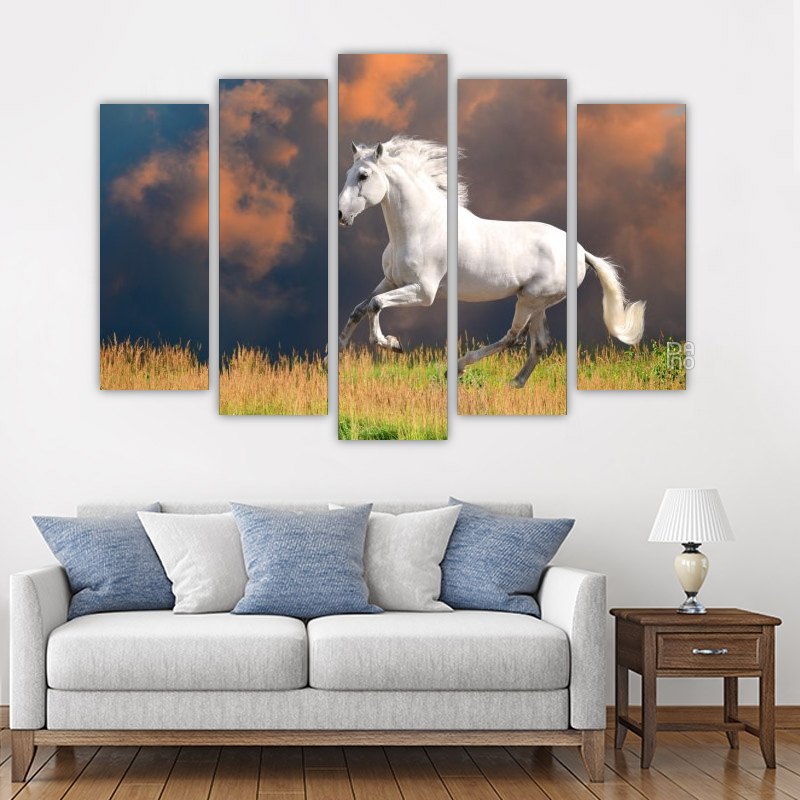 White Andalusian horse – five-piece modular wall art