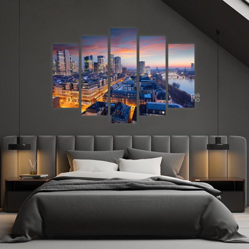 Frankfurt at night – five-piece modular wall art