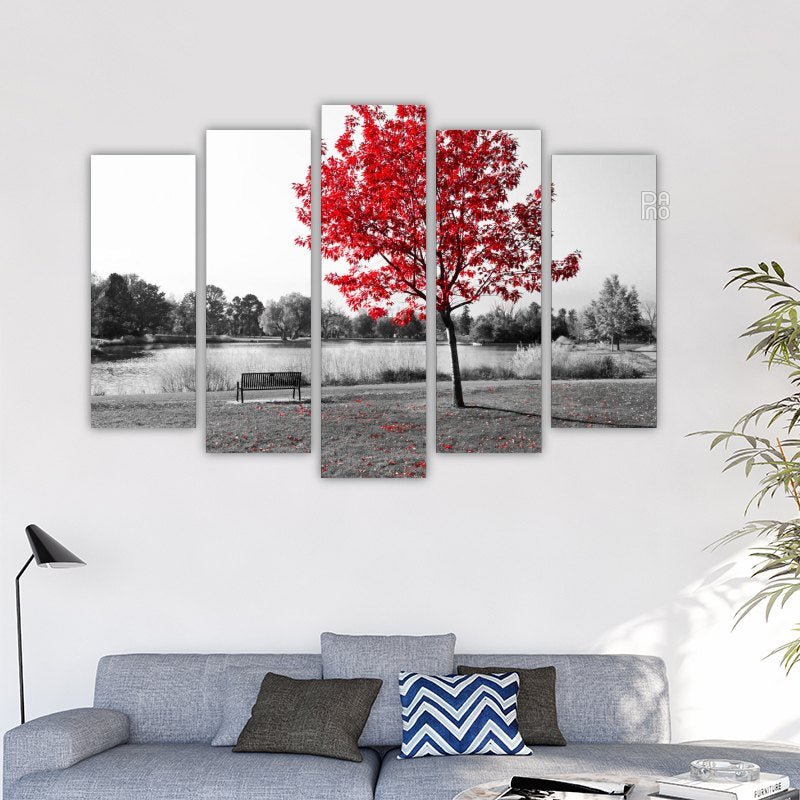 Red Tree on Black and White Background – reference image 2