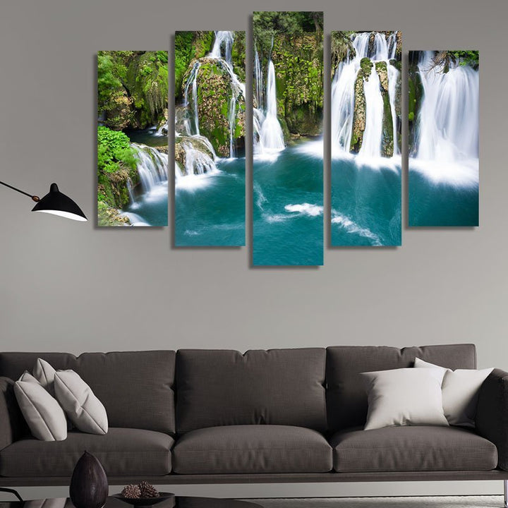 Waterfalls in Bosnia and Herzegovina – five-piece modular wall art