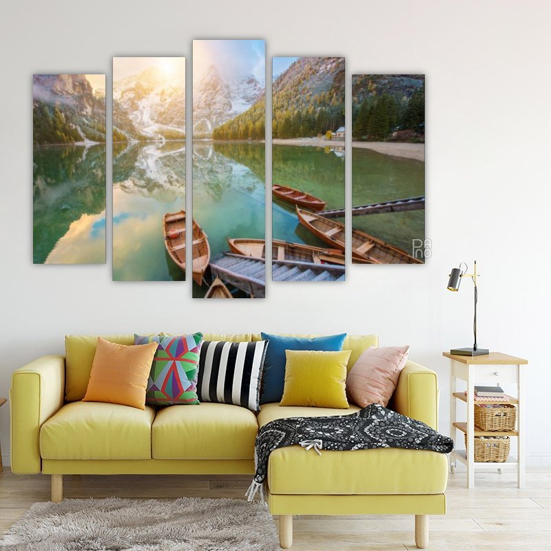 Boat on a Mountain Lake – five-piece modular wall art