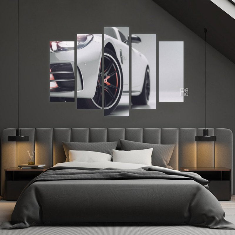 White sports car – five-piece modular wall art