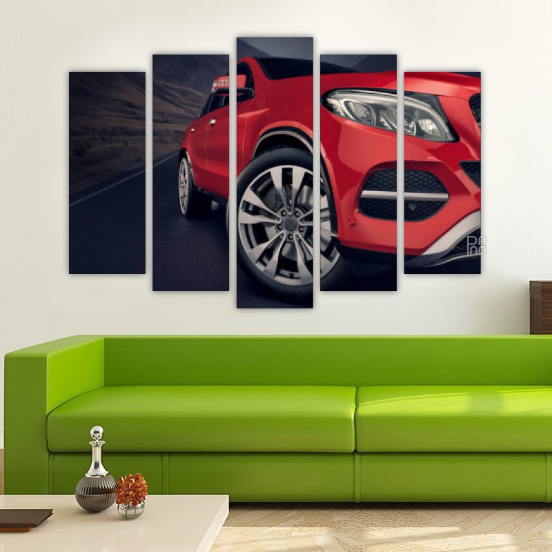 Red sports car – five-piece modular wall art
