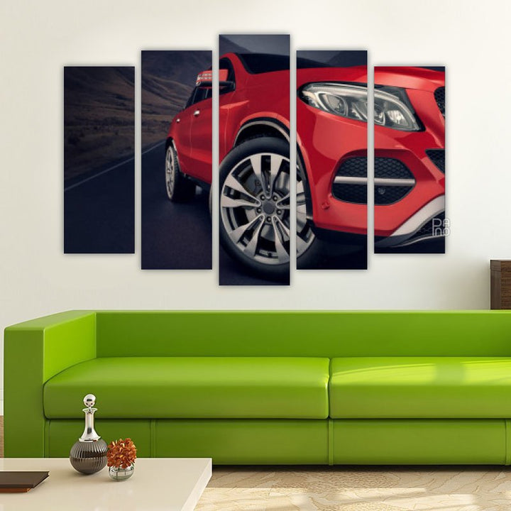 Red sports car – five-piece modular wall art