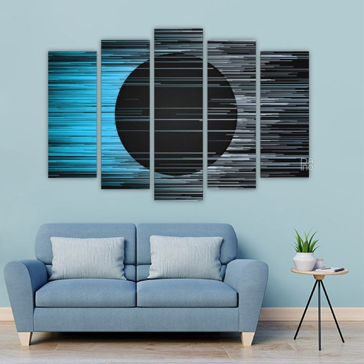 Abstract background with horizontal blue lines – five-piece modular wall art