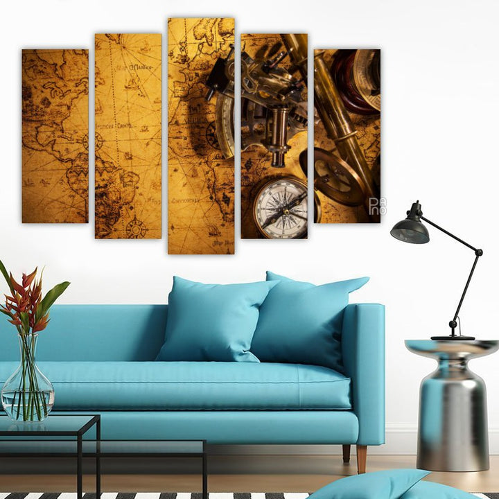 Retro Map – five-piece modular wall art