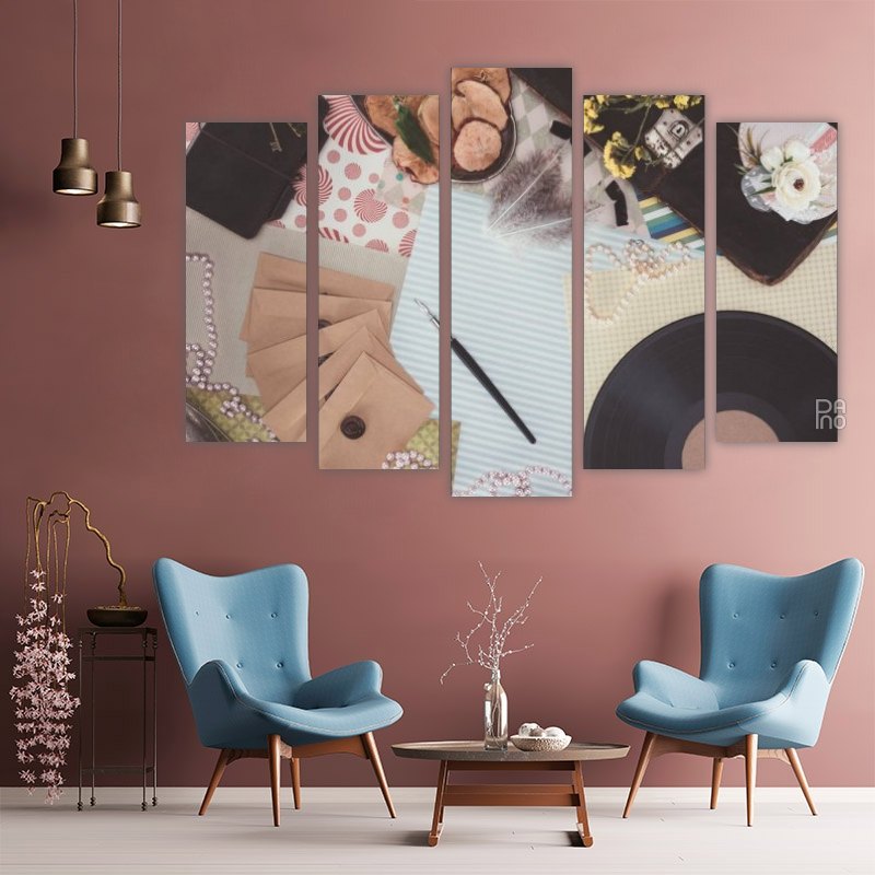Retro objects – five-piece modular wall art