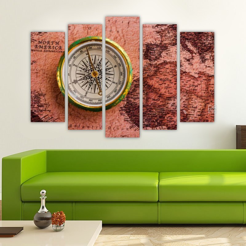 Golden compass – five-piece modular wall art
