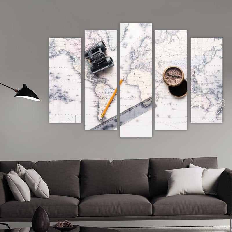 Binoculars with compass – five-piece modular wall art