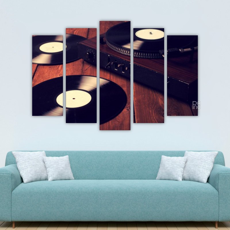 Gramophone records – five-piece modular wall art