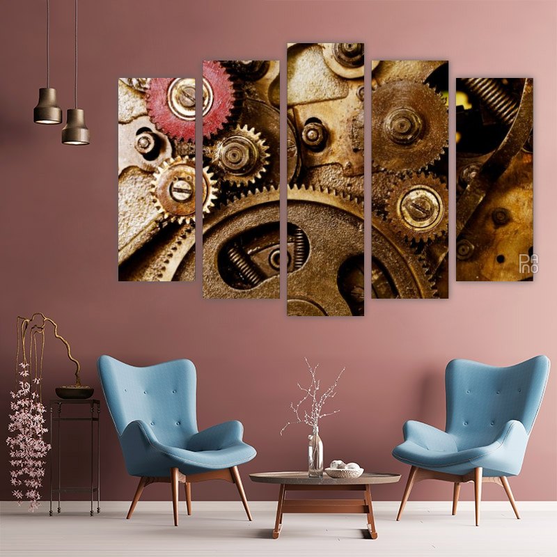 Retro mechanism – five-piece modular wall art