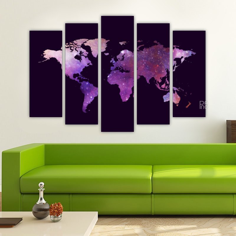 Abstract multicolored world map – five-piece modular wall art