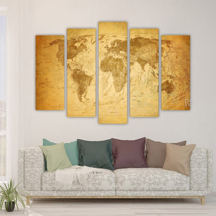 Vintage Classic Map – five-piece modular wall art