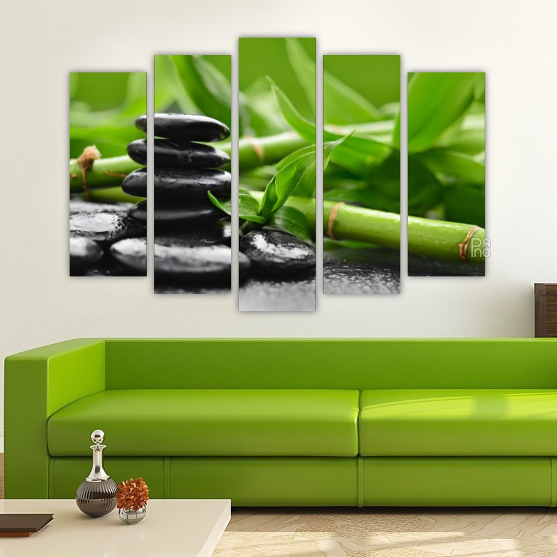 Bamboo with Spa Stones – five-piece modular wall art