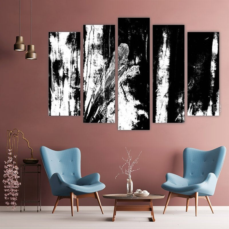 Monochrome texture – five-piece modular wall art