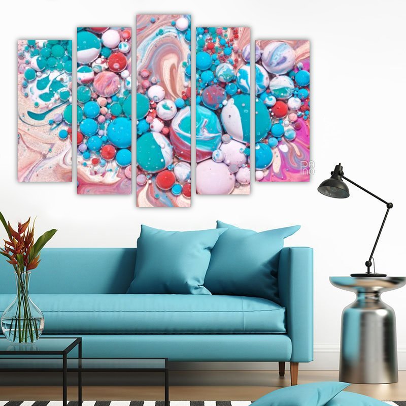 Colorful Abstract Bubbles – five-piece modular wall art