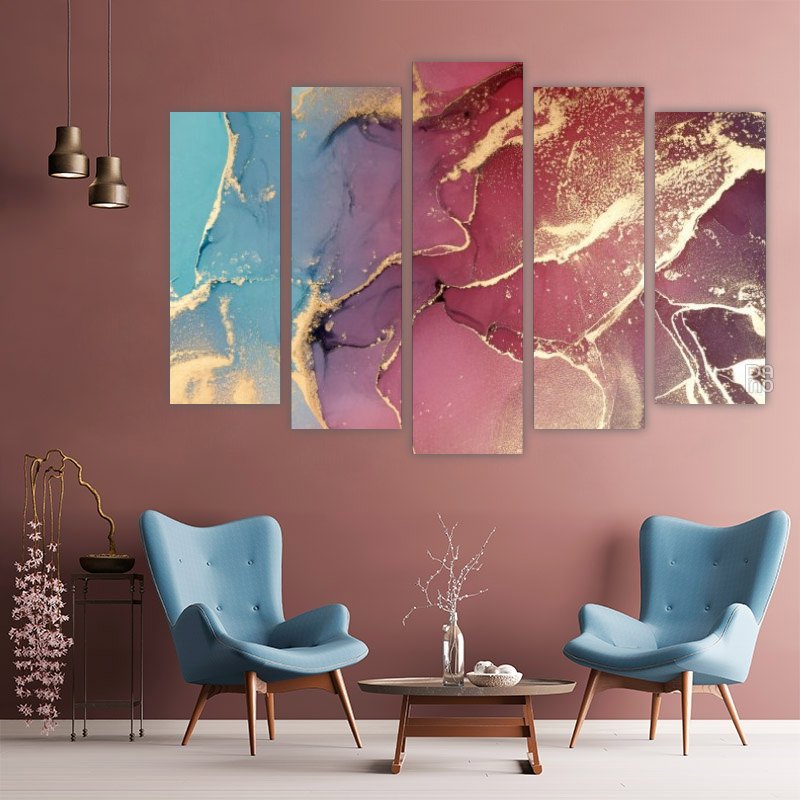 Abstract Colorful Background with Golden Elements – five-piece modular wall art