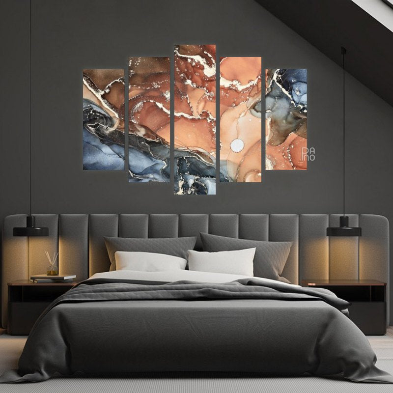 Marble Effect in Earth Tones – five-piece modular wall art