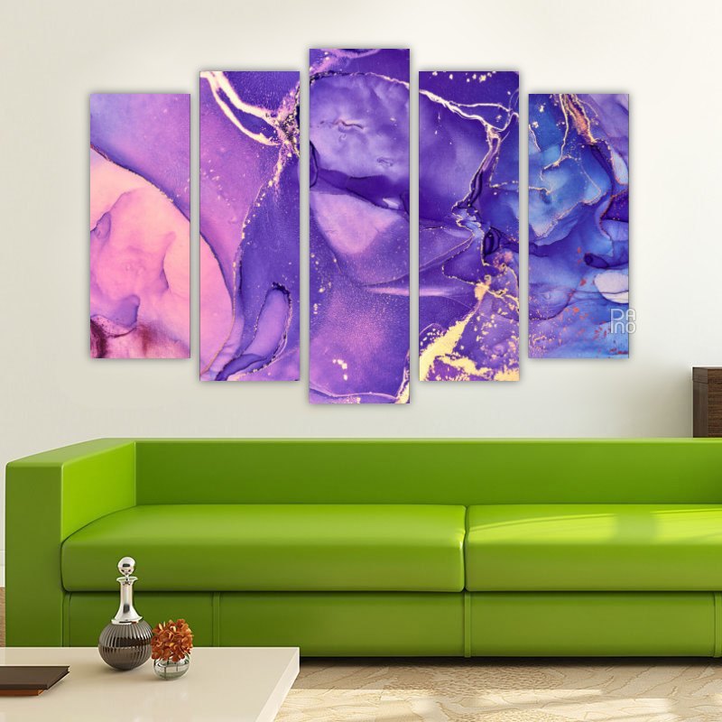 Purple Abstractions – five-piece modular wall art