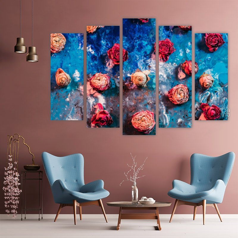 Retro Floral Art – five-piece modular wall art