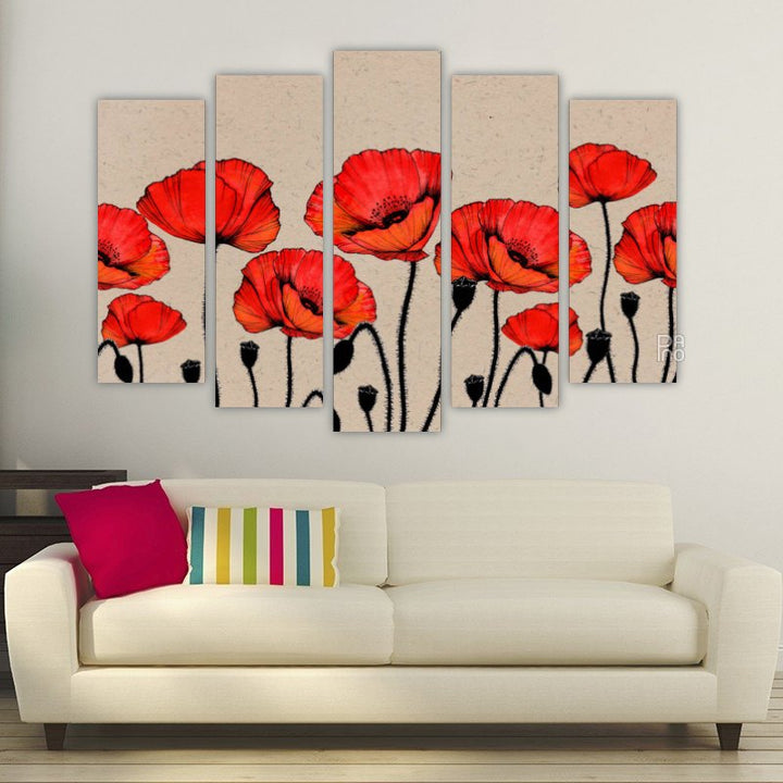 Poppies – five-piece modular wall art