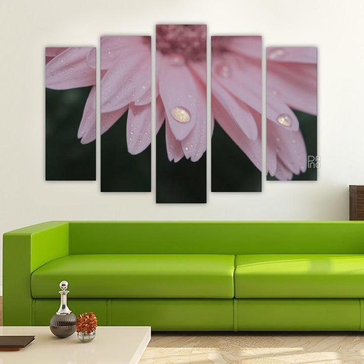 Delicate pink petals – five-piece modular wall art