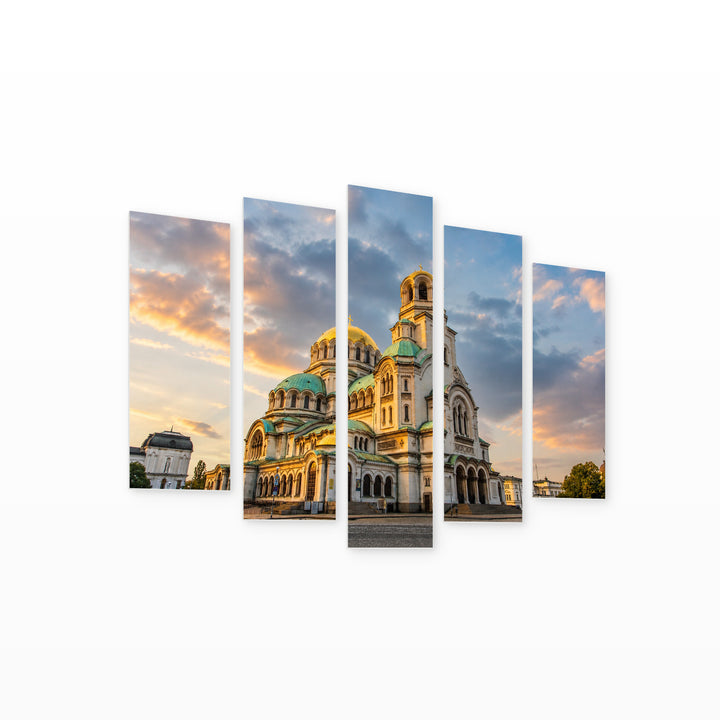 St. Alexander Nevsky Cathedral in Serene Light — five-panel wall art on white background in perspective | 5wallart 51031 M1