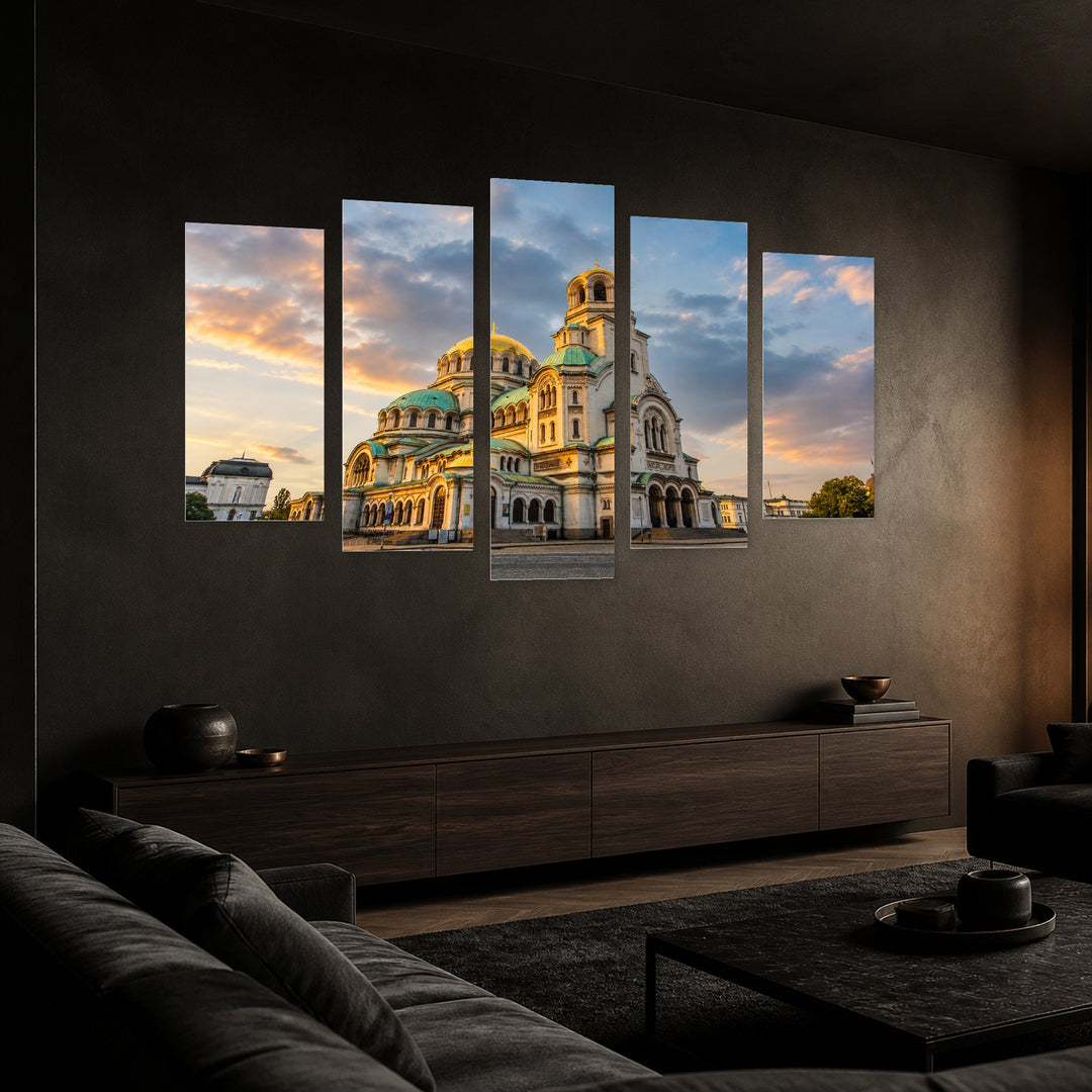 St. Alexander Nevsky Cathedral in Serene Light — five-panel wall art in perspective interior | 5wallart 51031 M2