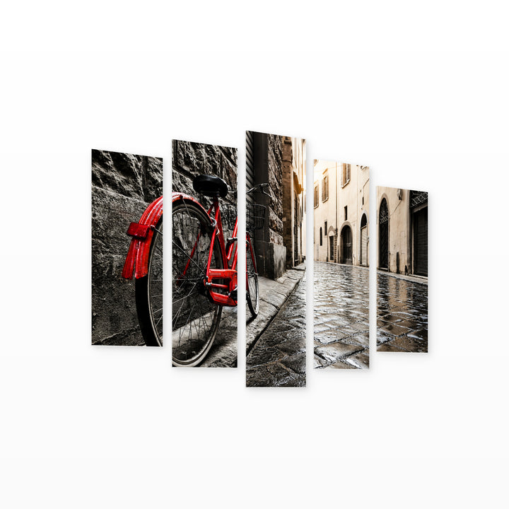 Red Wheel in Milan with Geometric Rhythm — five-panel wall art on white background in perspective | 5wallart 51046 M1
