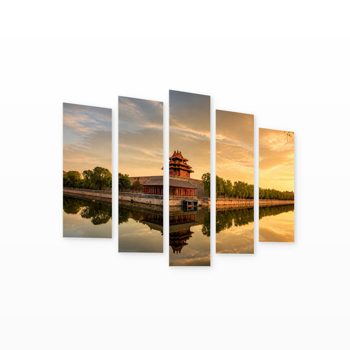 Forbidden City, Beijing with Geometric Rhythm — five-panel wall art on white background in perspective | 5wallart 51058 M1