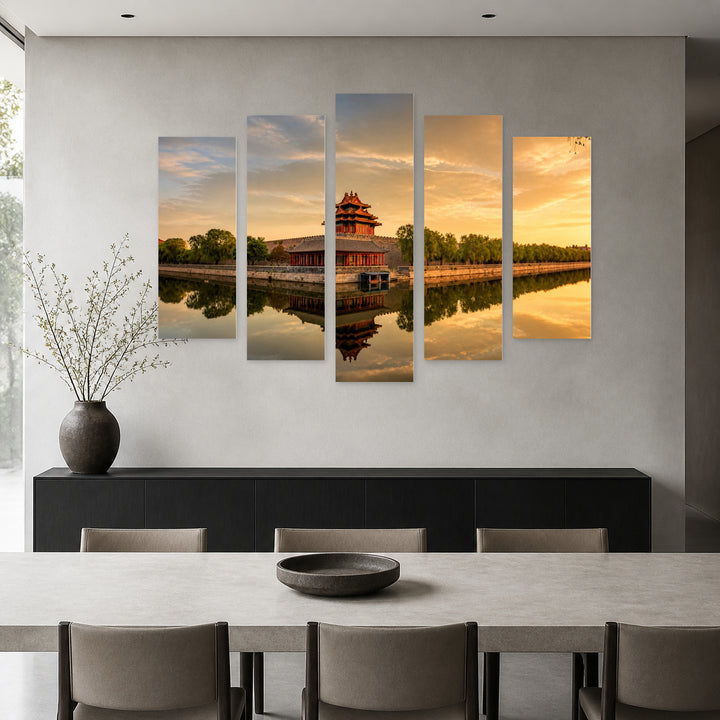 Forbidden City, Beijing with Geometric Rhythm — five-panel wall art in frontal interior | 5wallart 51058 M3