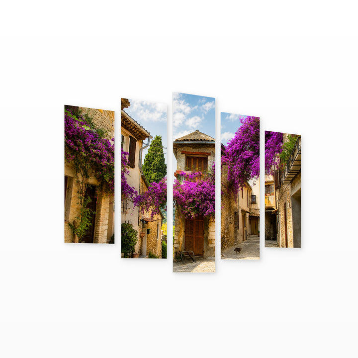 Town in Provence, France in Serene Light — five-panel wall art on white background in perspective | 5wallart 51071 M1
