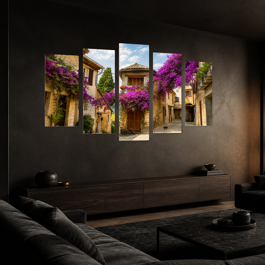 Town in Provence, France in Serene Light — five-panel wall art in perspective interior | 5wallart 51071 M2