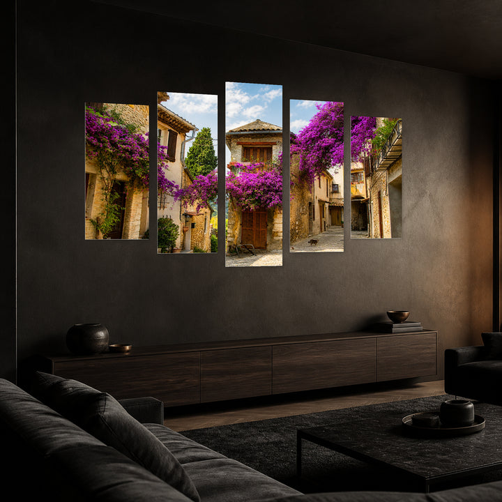 Town in Provence, France in Serene Light — five-panel wall art in perspective interior | 5wallart 51071 M2
